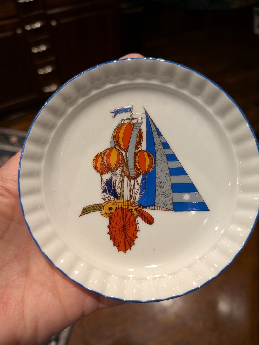 Bareuther Bavaria Hot Air Balloon Plate, 1783 Flying Ships Using Sea Methods